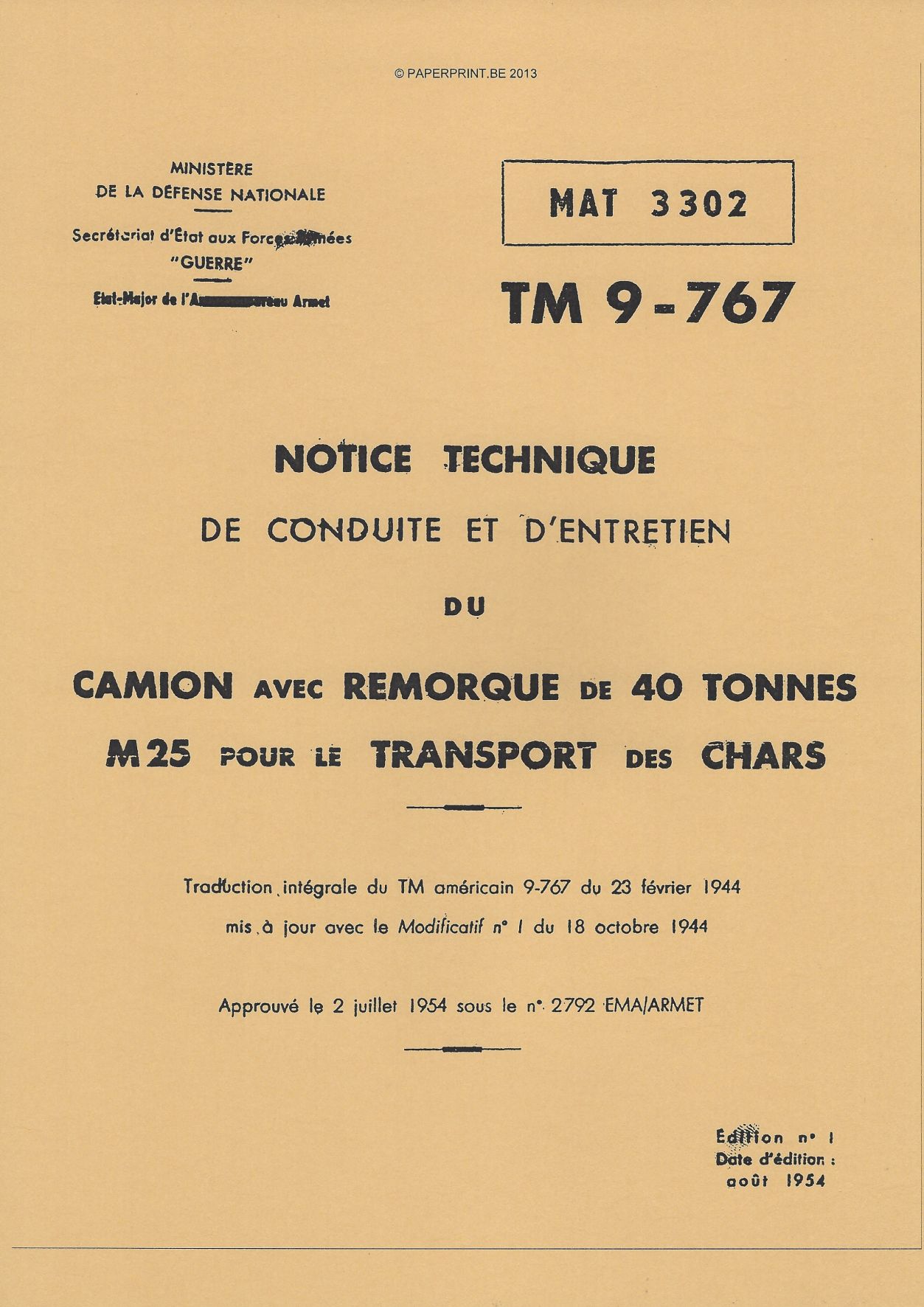 TM 9-767 FR CAMION AVEC REMORQUE DE 40 TONNES M25